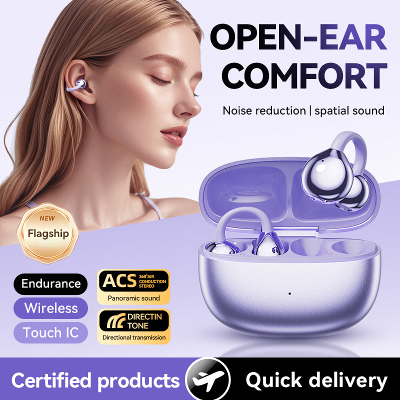 Ear Clip Sports Earphones Hi-Res Audio Lossless Sound Quality Wireless Earbuds with Spatial Stereo Sound and HD Voice Call