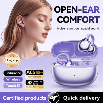 Ear Clip Sports Earphones Hi-Res Audio Lossless Sound Quality Wireless Earbuds with Spatial Stereo Sound and HD Voice Call
